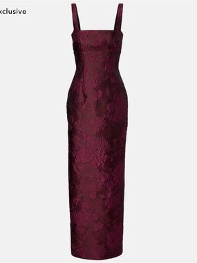 Emilia Wickstead Burgundy Michelins Floral Cloqué Gown